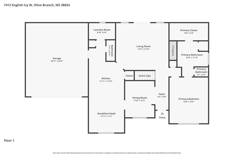 2,270/Mo, 7412 English Ivy W Olive Branch, MS 38654 Floor Plan View