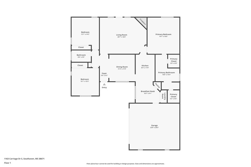 1,715/Mo, 1163 Carriage Dr S Southaven, MS 38671 Floor Plan View