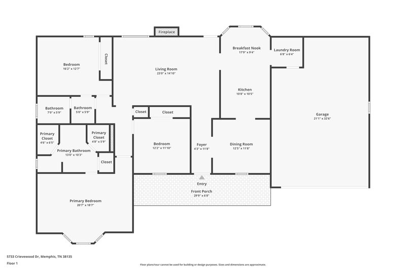 1,730/Mo, 5733 Crievewood Dr Memphis, TN 38135 Floor Plan View
