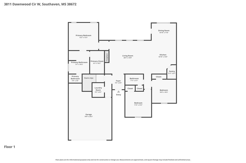 2,300/Mo, 3811 Dawnwood Cir W Southaven, MS 38672 Floor Plan View