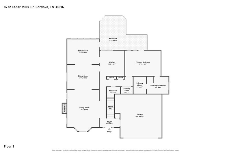 1,990/Mo, 8772 Cedar Mills Cir Cordova, TN 38016 Floor Plan View