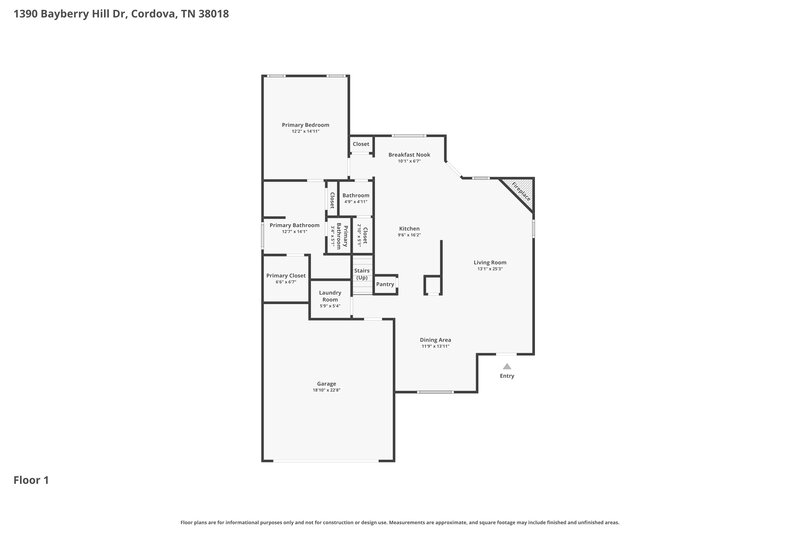 2,225/Mo, 1390 Bayberry Hill Dr Cordova, TN 38018 Floorplan View