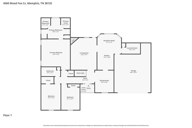2,330/Mo, 4560 Wood Fox Cv Memphis, TN 38125 Floor Plan View