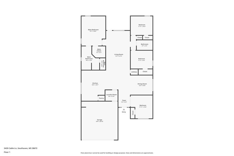 1,935/Mo, 3420 Cable Ln Southaven, MS 38672 Floor Plan View