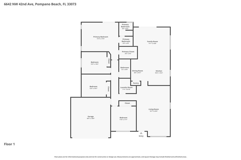 3,600/Mo, 6642 NW 42nd Ave Coconut Creek, FL 33073 Floor Plan View