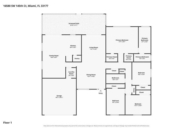 4,035/Mo, 16580 SW 145th Ct Miami, FL 33177 Floor Plan View