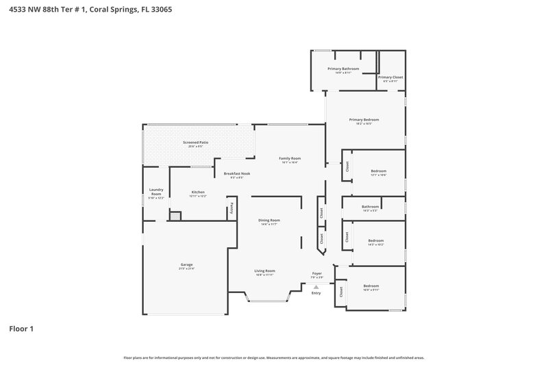 3,600/Mo, 4533 NW 88th Ter Coral Springs, FL 33065 Floor Plan View