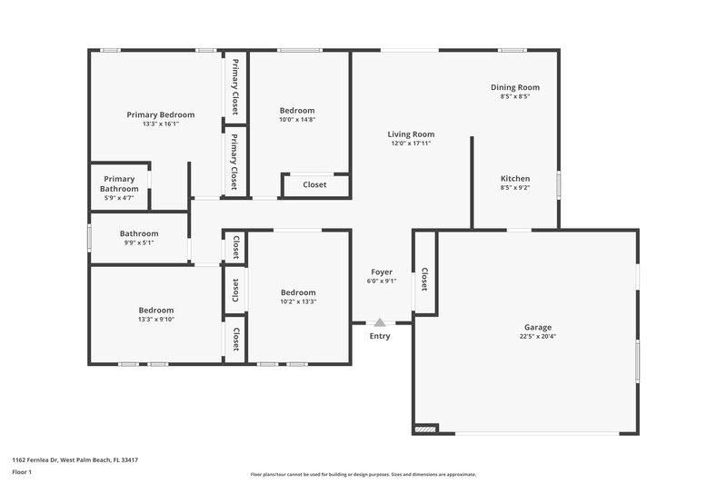 2,585/Mo, 1162 Fernlea Dr West Palm Beach, FL 33417 Floor Plan View