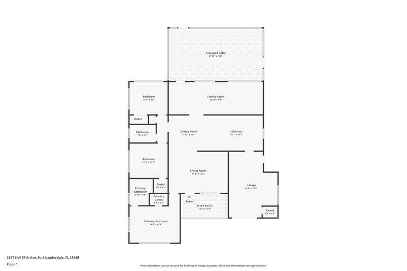2,905/Mo, 3597 NW 37th Ave Lauderdale Lakes, FL 33309 Floor Plan View