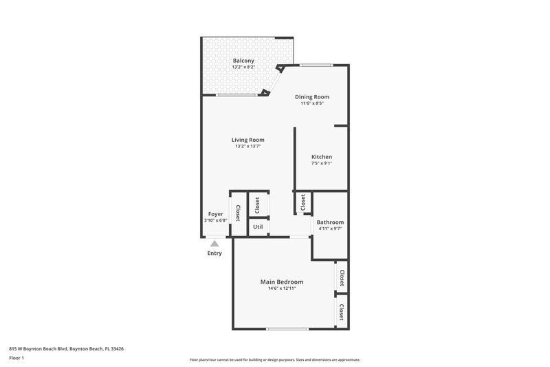 1,700/Mo, 815 W Boynton Beach Blvd 8-203 Boynton Beach, FL 33426 Floor Plan View