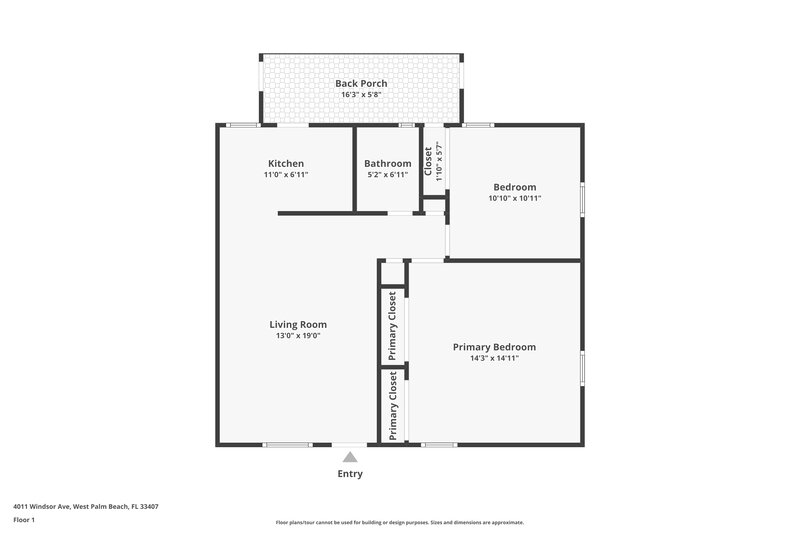 1,565/Mo, 4011 WINDSOR AVE, Unit B- WEST West Palm Beach, FL 33407 Floor Plan View