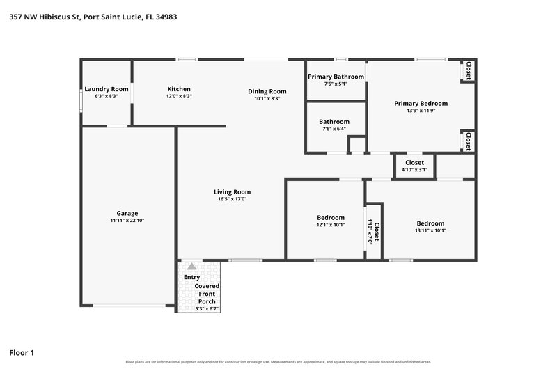 2,190/Mo, 357 NW Hibiscus St Port St Lucie, FL 34983 Floor Plan View