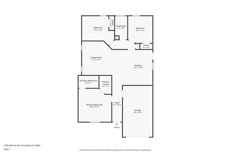 1,900/Mo, 1336 25th Ave SW Vero Beach, FL 32962 Floor Plan View
