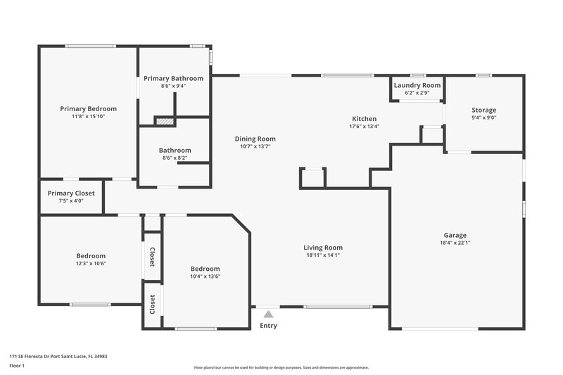 2,140/Mo, 171 SE Floresta Dr Port St Lucie, FL 34983 Floor Plan View
