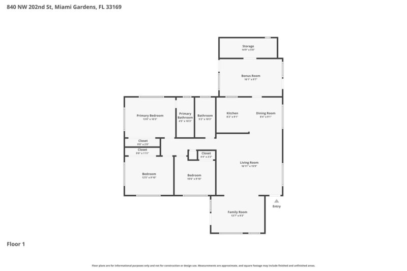 3,120/Mo, 840 NW 202nd St Miami Gardens, FL 33169 Floorplan View