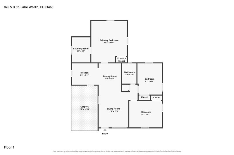 2,195/Mo, 826 S D St Lake Worth Beach, FL 33460 Floor Plan View