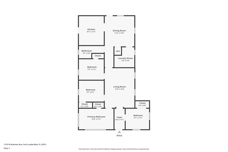 2,095/Mo, 1115 N Andrews Ave Fort Lauderdale, FL 33311 Floor Plan View
