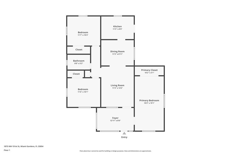 2,455/Mo, 1875 NW 151st Street Miami Gardens, FL 33054 Floorplan View