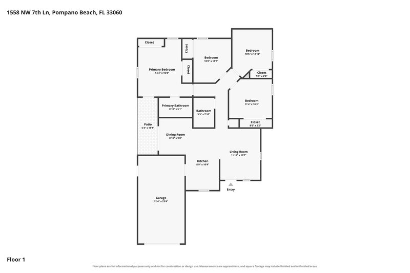 2,910/Mo, 1558 NW 7th Lane Pompano Beach, FL 33060 Floor Plan View