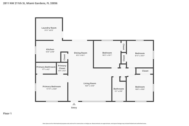 3,015/Mo, 2811 NW 211th Street Miami Gardens, FL 33056 Floor Plan View