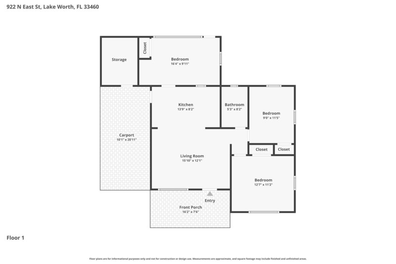 2,355/Mo, 922 North E Street Lake Worth Beach, FL 33460 Floorplan View