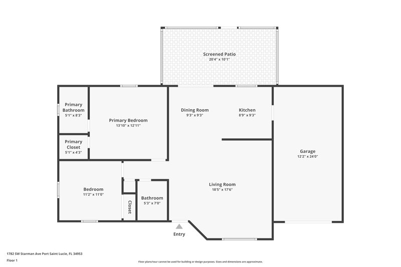 1,850/Mo, 1782 SW Starman Avenue Port Saint Lucie, FL 34953 Floor Plan View