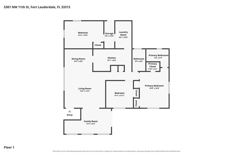 2,460/Mo, 5301 NW 11th St Lauderhill, FL 33313 Floor Plan View