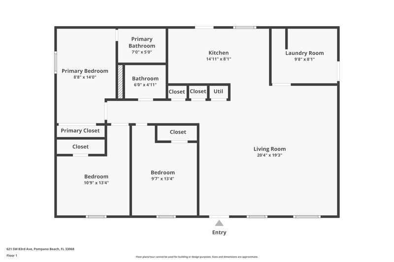 2,565/Mo, 621 SW 83rd Avenue North Lauderdale, FL 33068 Floor Plan View