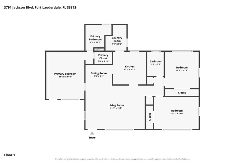 2,495/Mo, 3791 Jackson Blvd Fort Lauderdale, FL 33312 Floor Plan View