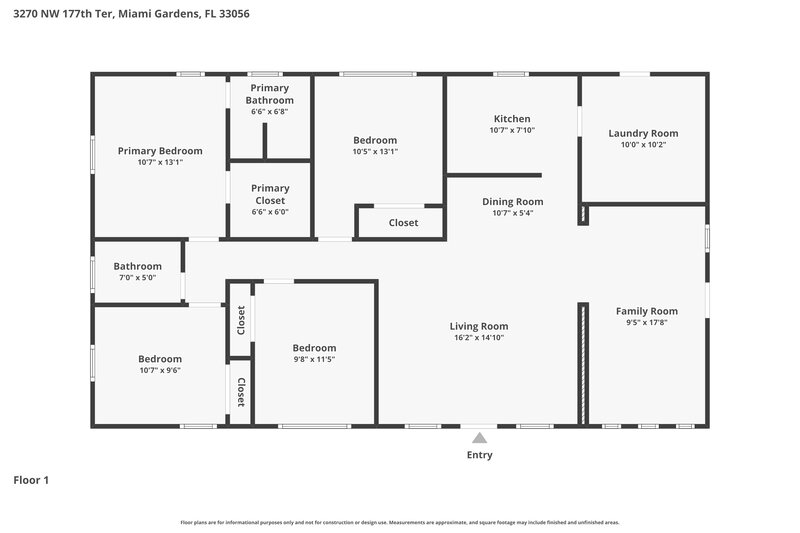 3,000/Mo, 3270 NW 177th Terrace Miami Gardens, FL 33056 Floor Plan View
