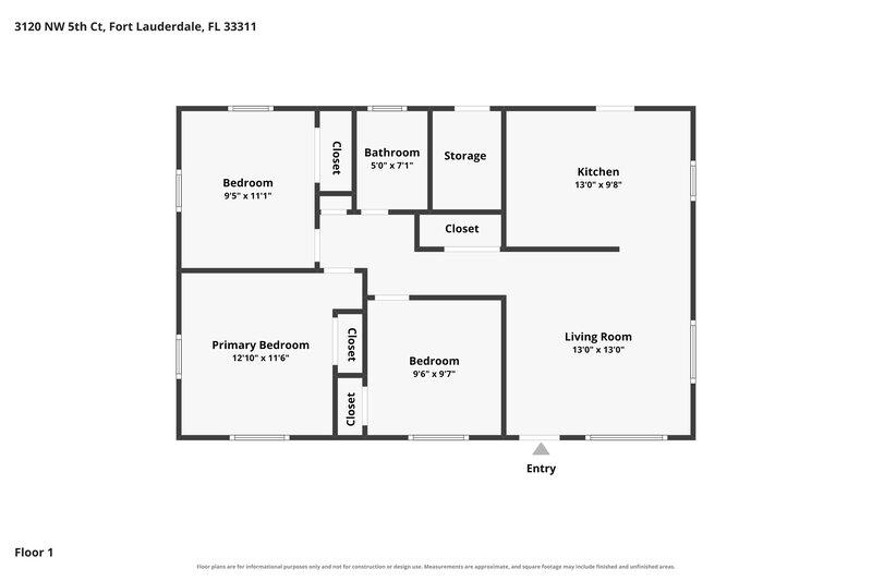 2,185/Mo, 3120 NW 5th Court Lauderhill, FL 33311 Floor Plan View