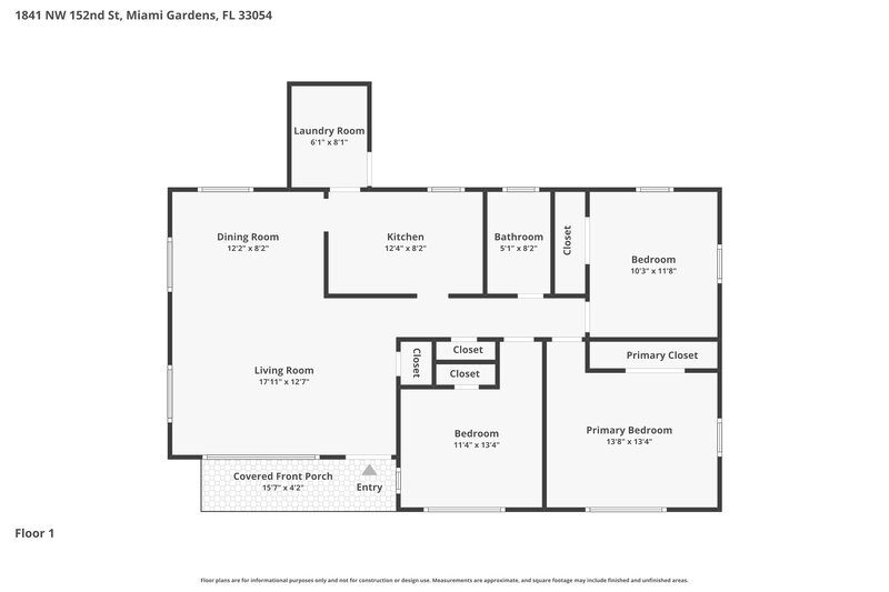2,390/Mo, 1841 NW 152nd Street Miami Gardens, FL 33054 Floor Plan View