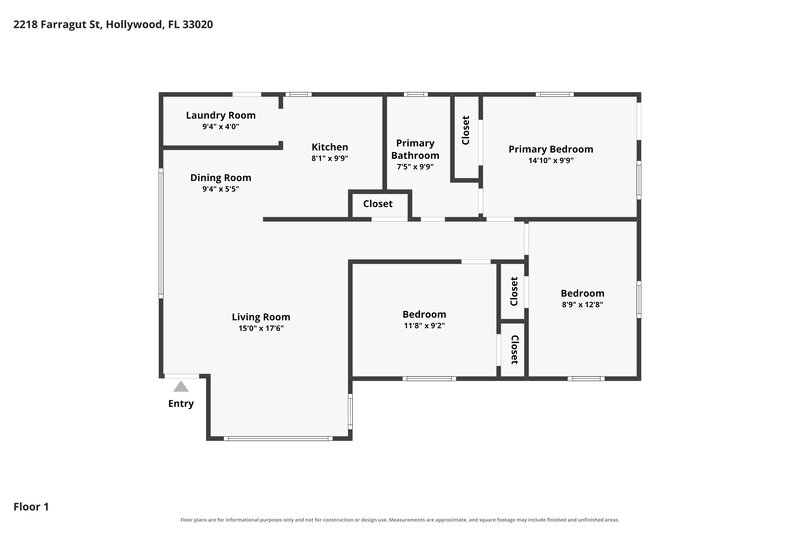 2,110/Mo, 2218 Farragut Street Hollywood, FL 33020 Floor Plan View