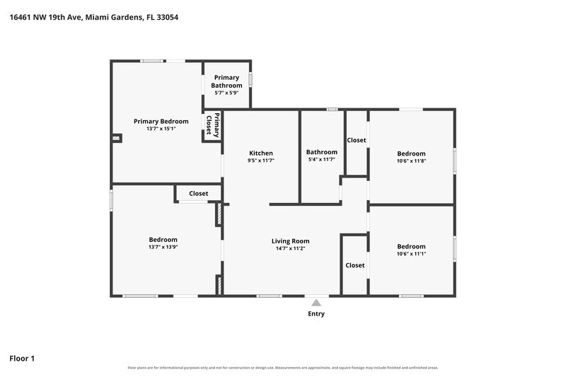 2,775/Mo, 16461 NW 19th Ave Opa Locka, FL 33054 Floor Plan View