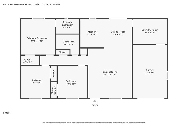 2,095/Mo, 4673 SW Monaco Street Port Saint Lucie, FL 34953 Floor Plan View