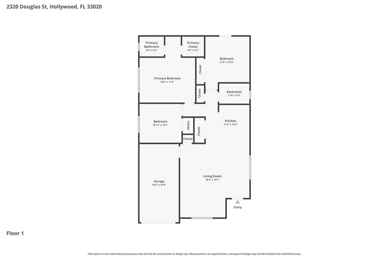 2,805/Mo, 2320 Douglas Street Hollywood, FL 33020 Floor Plan View