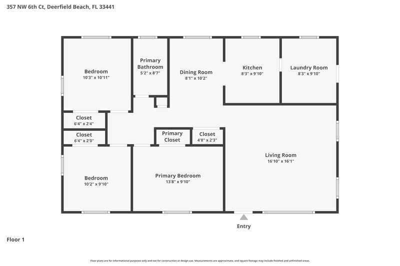 2,440/Mo, 357 Nw 6 Ct Deerfield Beach, FL 33441 Floor Plan View