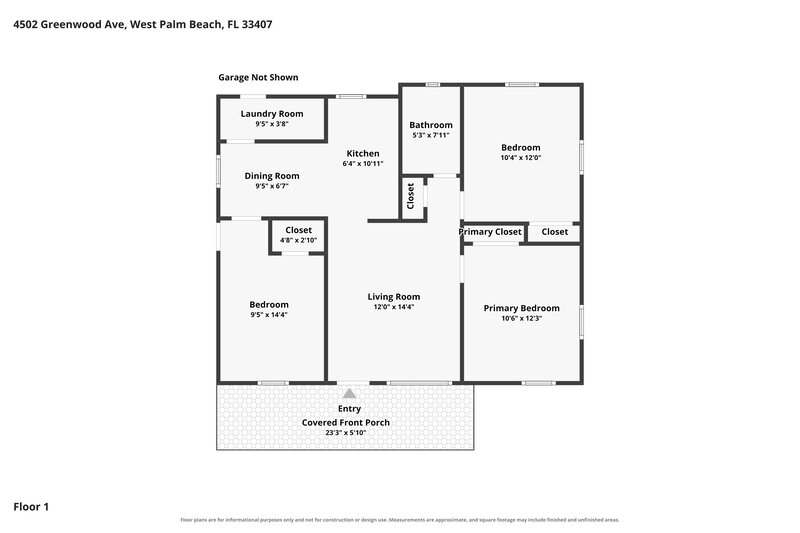 2,115/Mo, 4502 Greenwood Ave West Palm Beach, FL 33407 Floor Plan View