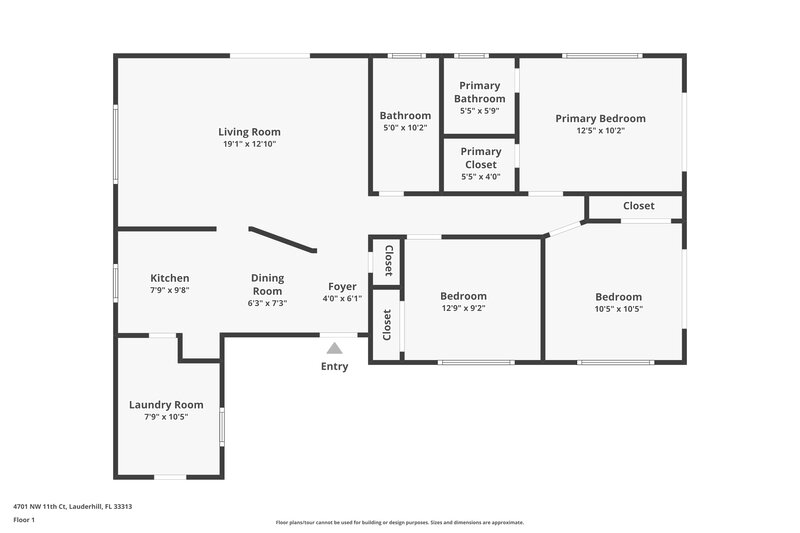 2,475/Mo, 4701 NW 11th Place Lauderhill, FL 33313 Floor Plan View