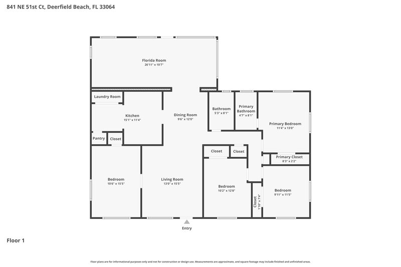 3,110/Mo, 841 NE 51st Court Deerfield Beach, FL 33064 Floor Plan View