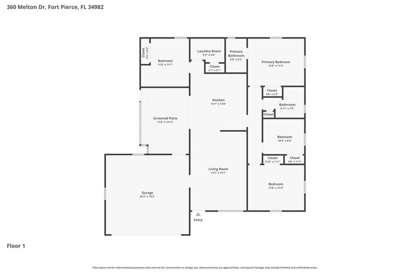 2,150/Mo, 360 Melton Drive Fort Pierce, FL 34982 Floor Plan View
