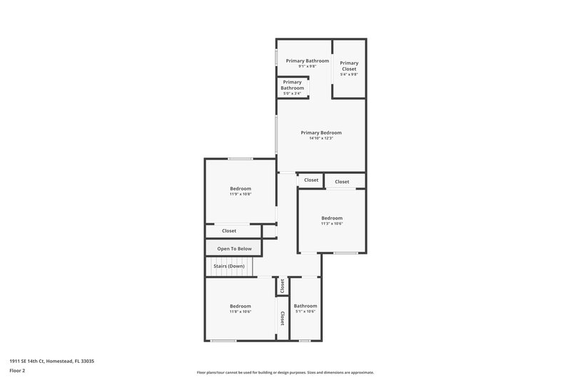 2,585/Mo, 1911 SE 14th Ct Homestead, FL 33035 Floorplan View 2