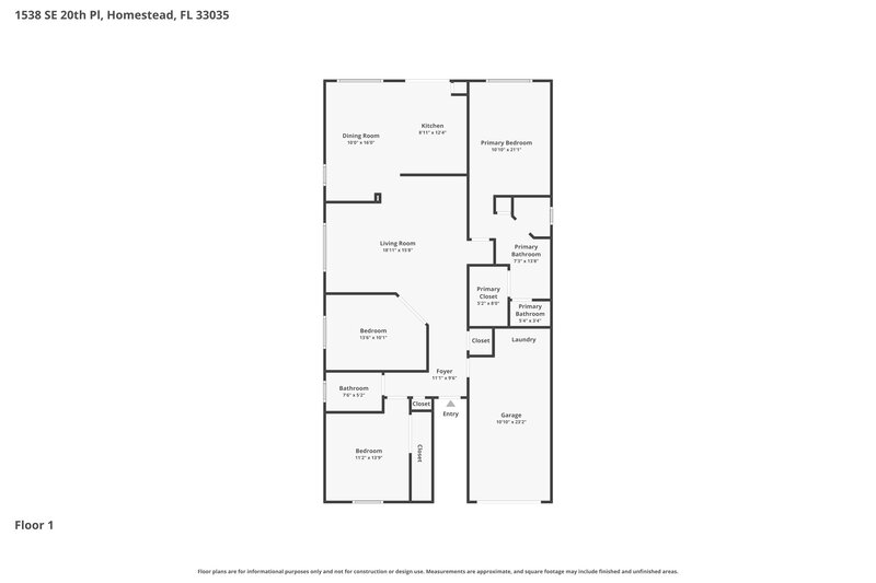 2,445/Mo, 1538 SE 20th Pl Homestead, FL 33035 Floor Plan View