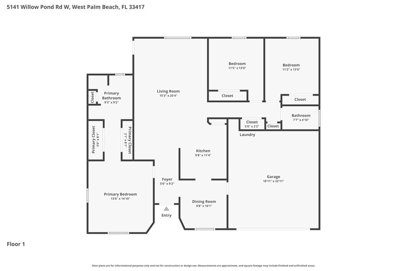2,800/Mo, 5141 Willow Pond Rd W West Palm Beach, FL 33417 Floor Plan View