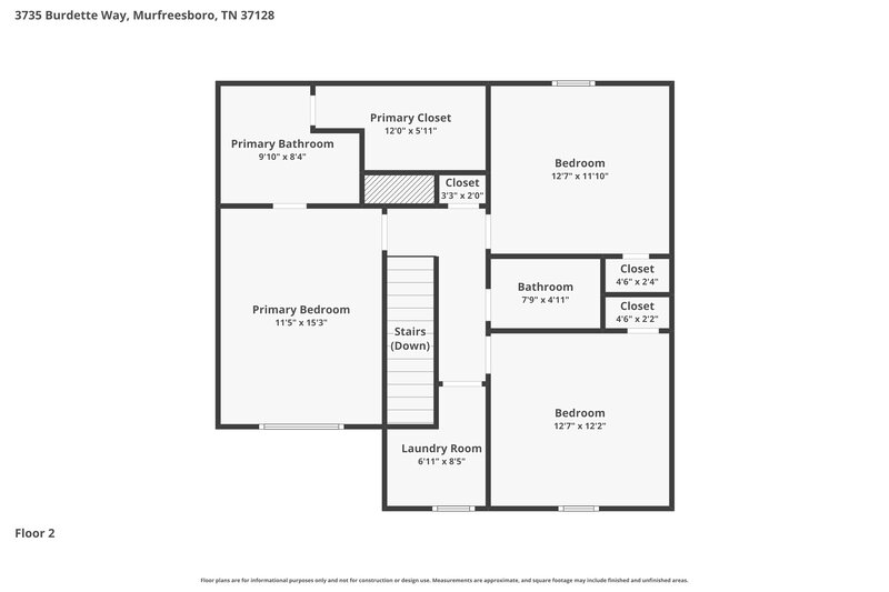 2,155/Mo, 3735 Burdette Way Murfreesboro, TN 37128 Floor Plan View 2