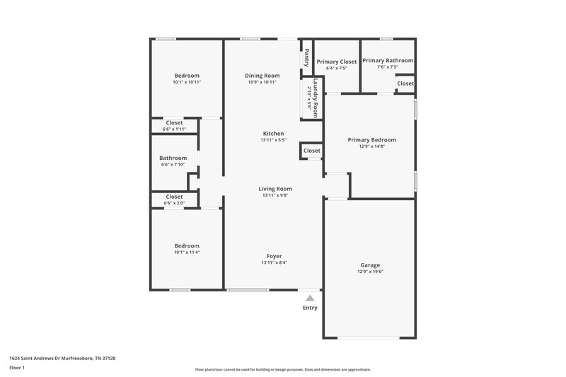 1,730/Mo, 1624 Saint Andrews Dr Murfreesboro, TN 37128 Floor Plan View