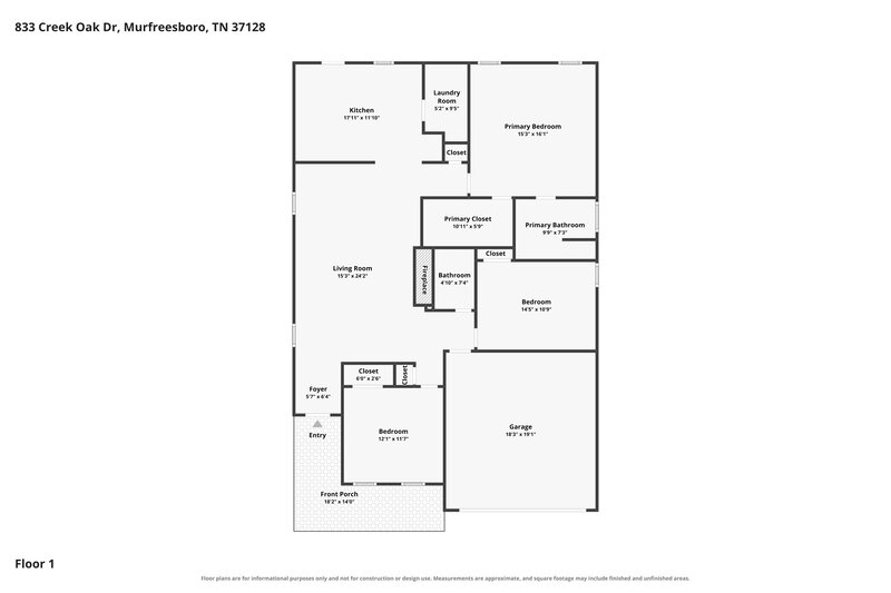 2,130/Mo, 833 Creek Oak Dr Murfreesboro, TN 37128 Floor Plan View