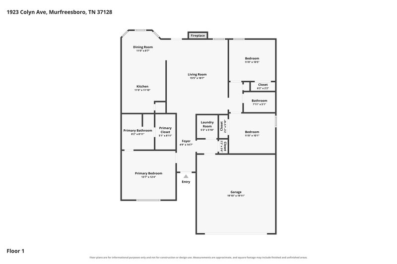 2,010/Mo, 1923 Colyn Ave Murfreesboro, TN 37128 Floor Plan View