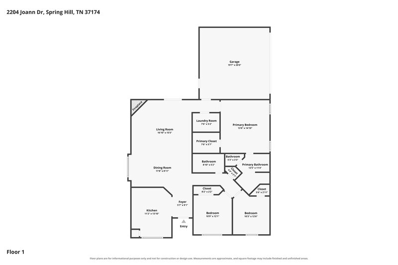 2,040/Mo, 2204 Joann Dr Spring Hill, TN 37174 Floor Plan View