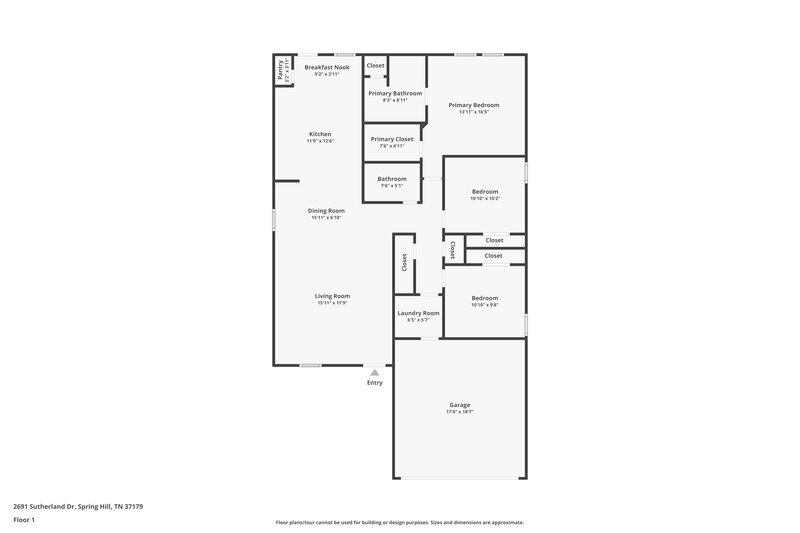 1,985/Mo, 2691 Sutherland Dr Thompsons Station, TN 37179 Floor Plan View